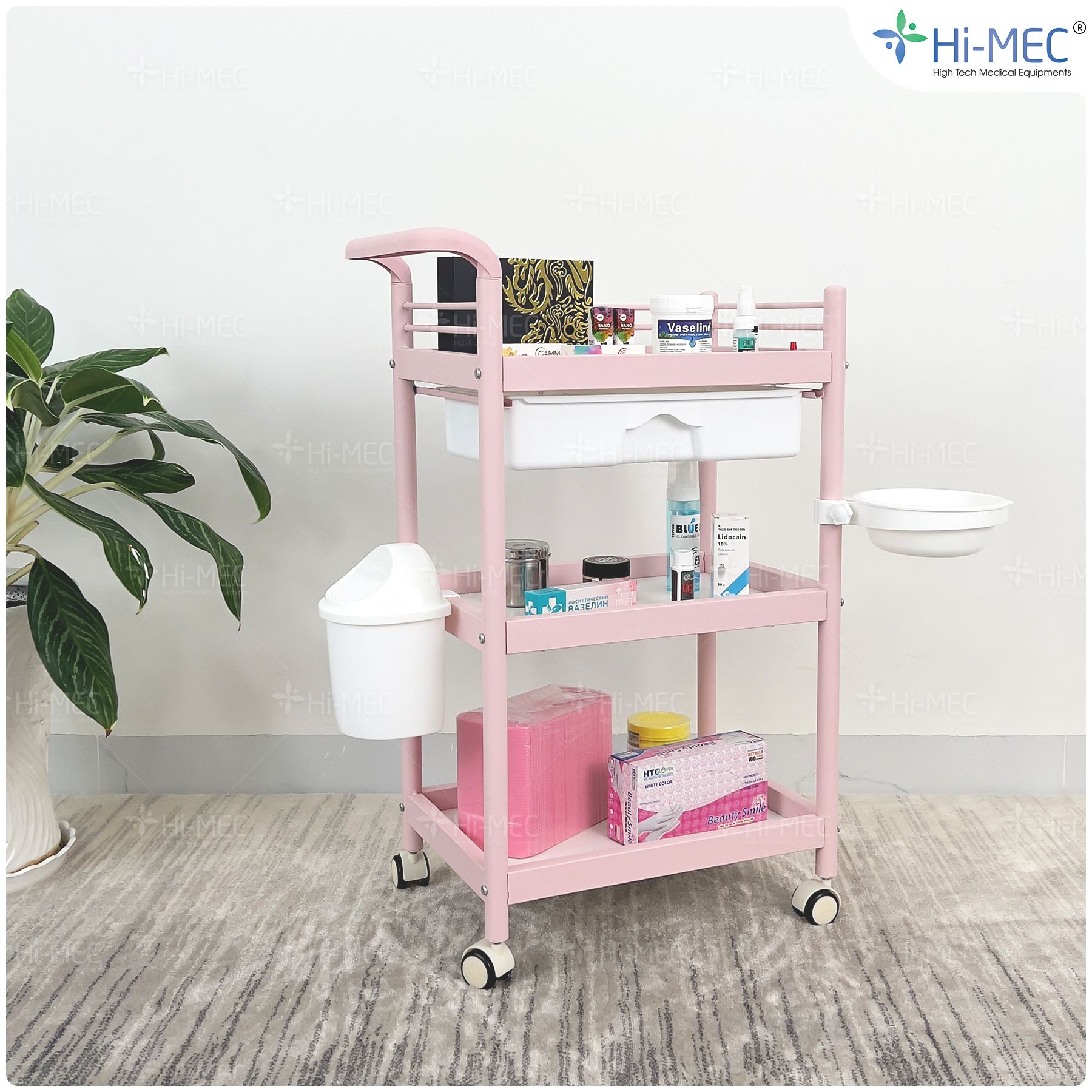 Xe đẩy spa 3 tầng cao cấp  HMTL-5030 (có thùng rác + khay)