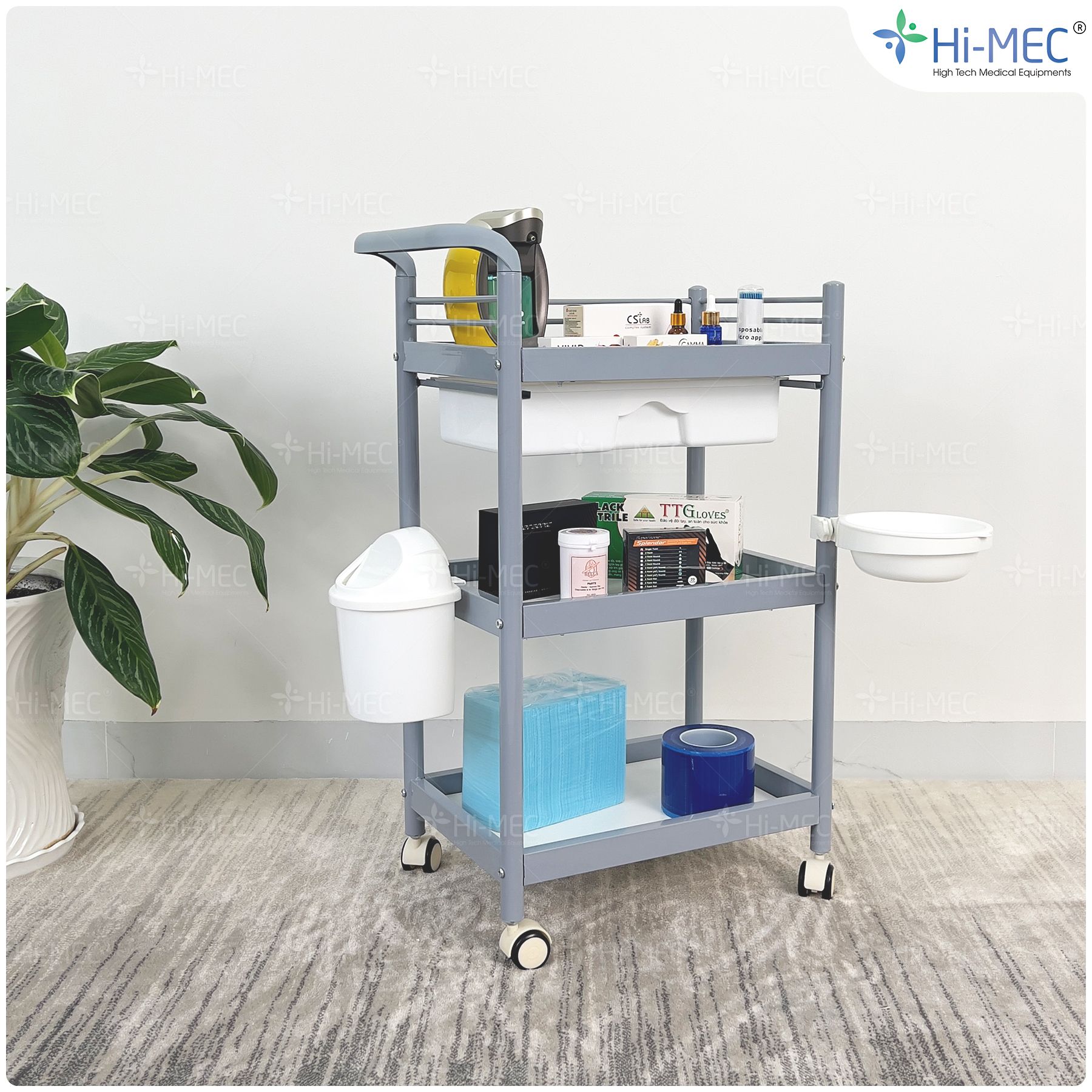Xe đẩy spa 3 tầng cao cấp  HMTL-5030 (có thùng rác + khay)
