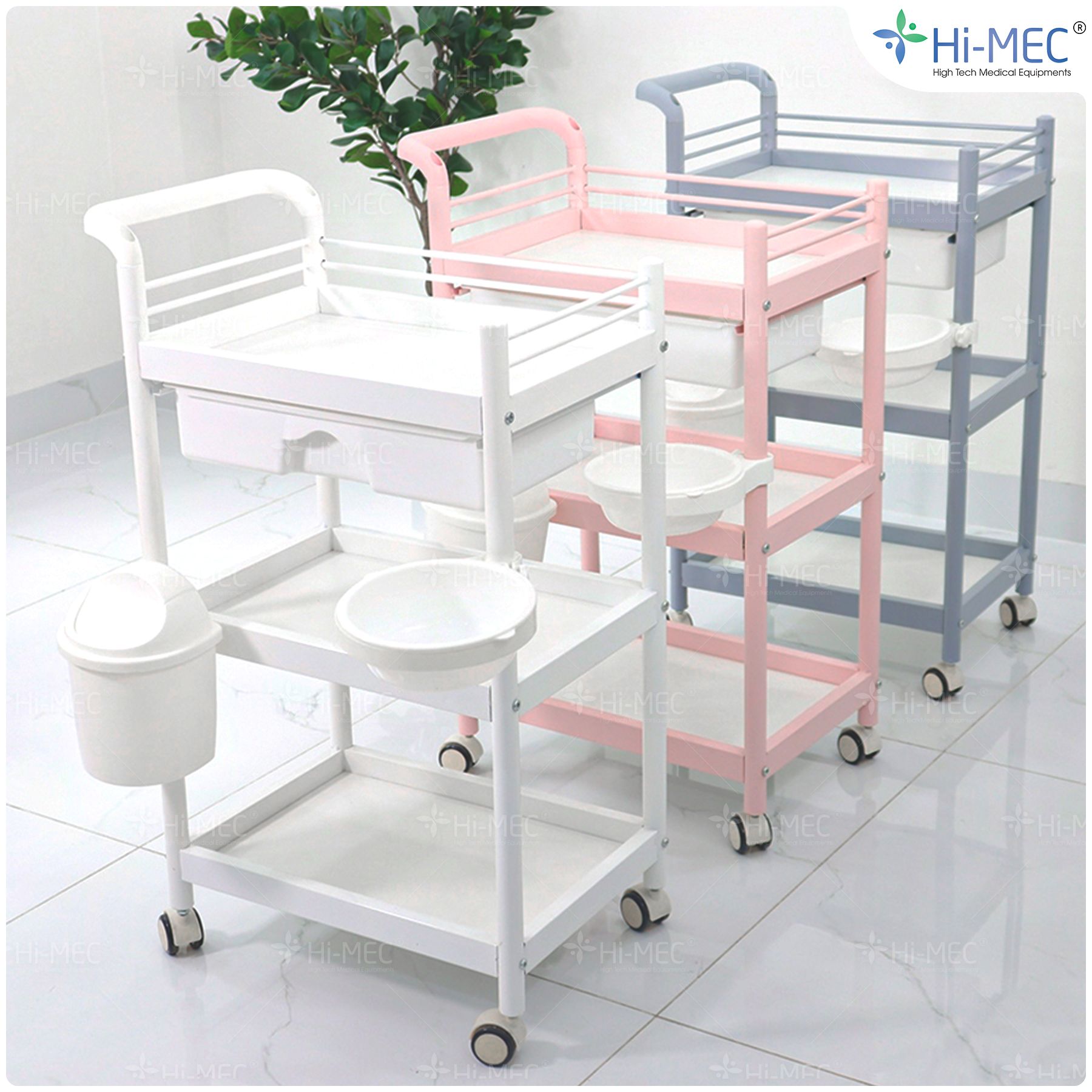 Xe đẩy spa 3 tầng cao cấp  HMTL-5030 (có thùng rác + khay)
